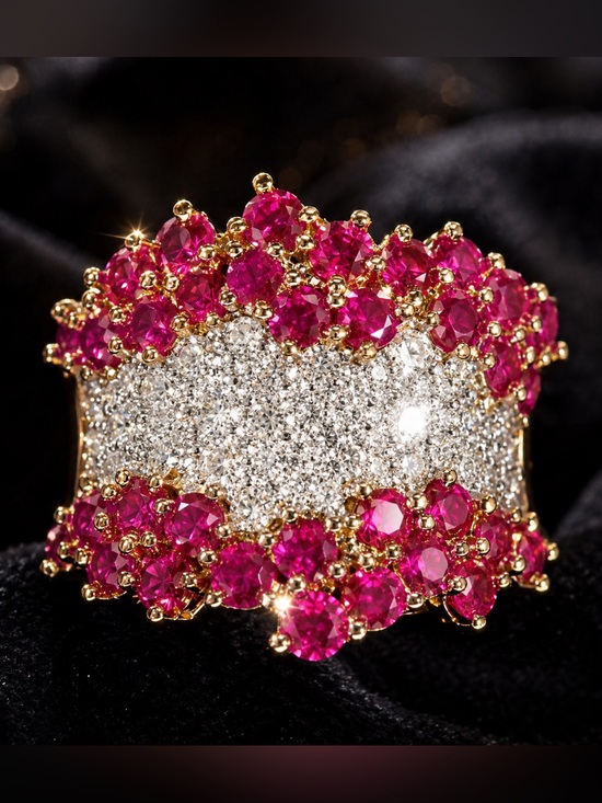 Anthropologie Jewelry - Ultra Luxury elegant Gold Band Ring with Pink Stones and White Accents